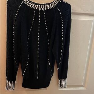Chic Black Sweater with Pearl Details